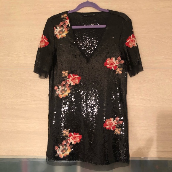 Zara Black Sequin Mini Dress XS - Picture 2 of 6